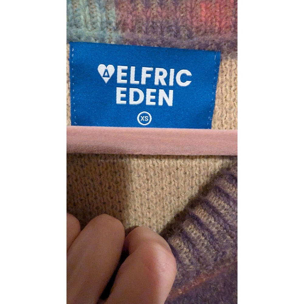 Elric Eden Sweater XS Purple Yellow Abstract Silhouette Graphic Knit Streetwear - Picture 6 of 6